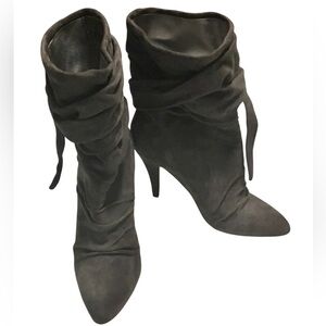 Betsey Johnson dark grey suede leather slouch heeled boots